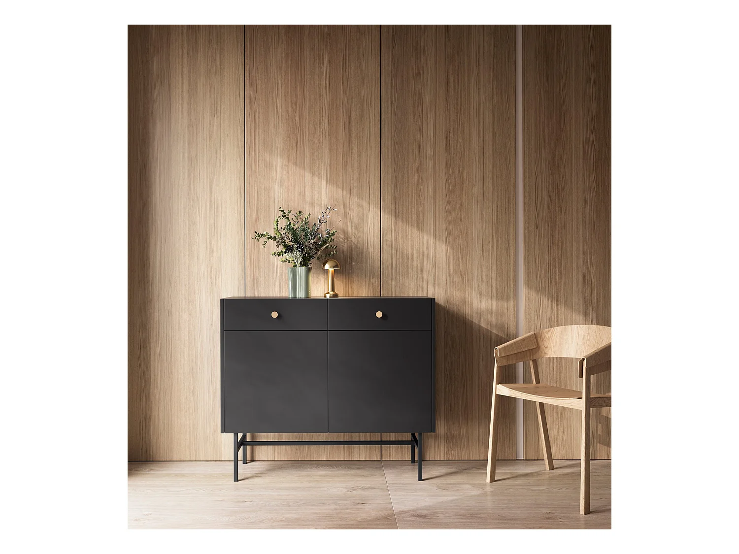 Buffet 2 portes - 2 tiroirs - 104 cm - noir - DIVENOS