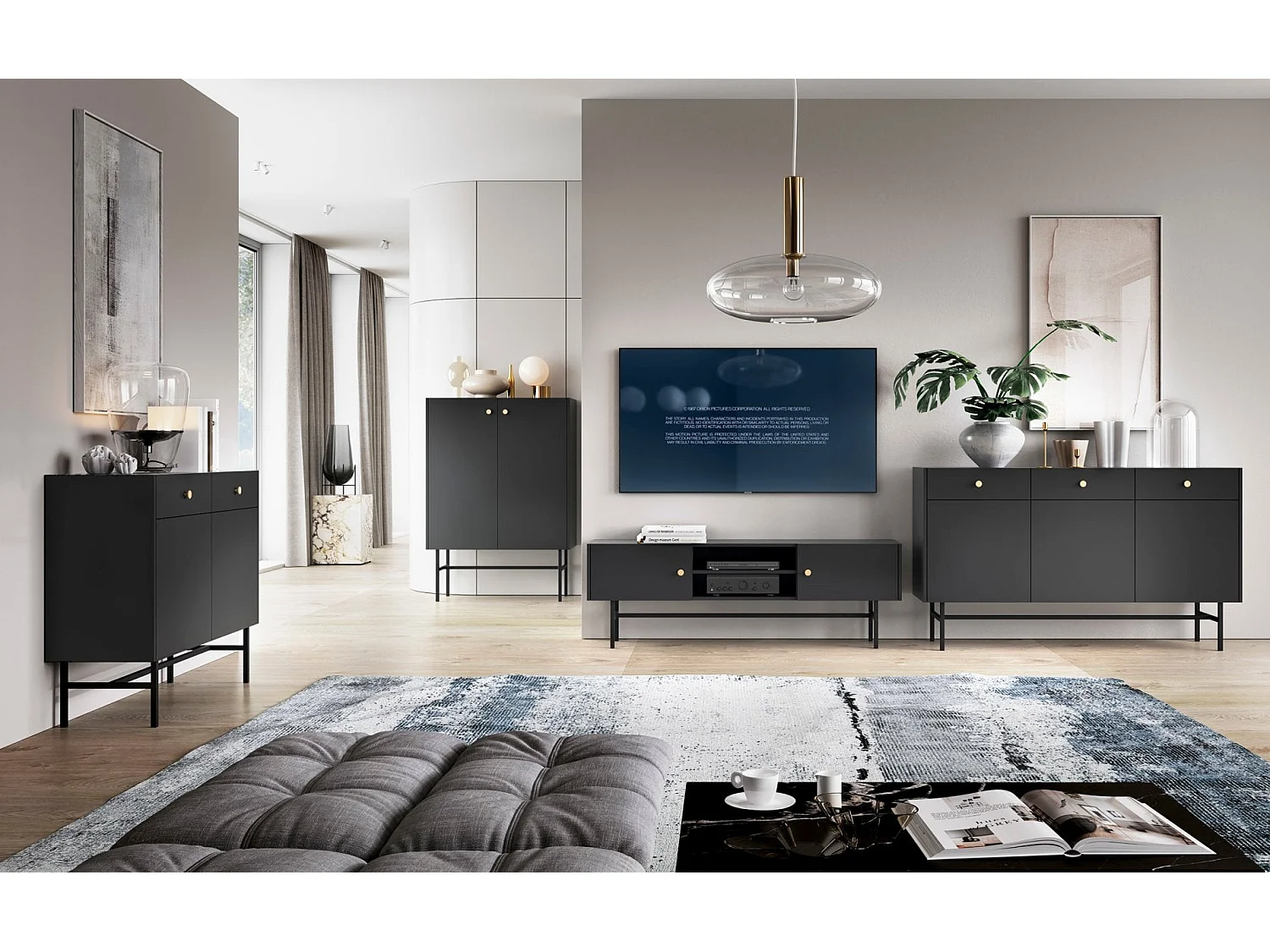 Buffet 2 portes - 2 tiroirs - 104 cm - noir - DIVENOS