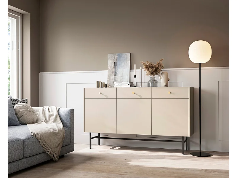 Buffet 3 portes - 3 tiroirs - 155 cm - grège - DIVENOS