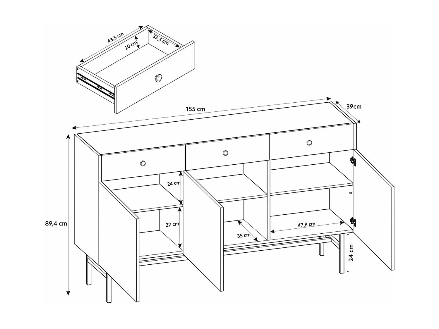 Sideboard 3-türig - Greige - 155 cm - DIVENOS