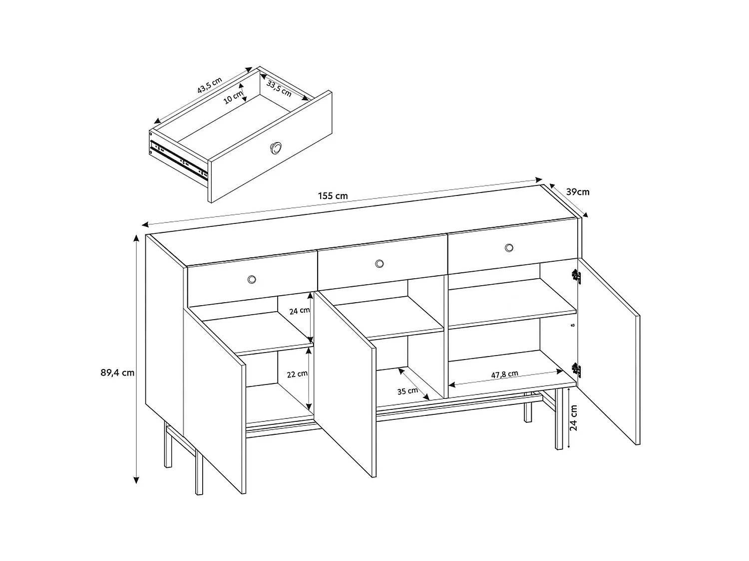 Sideboard 3-türig - Greige - 155 cm - DIVENOS