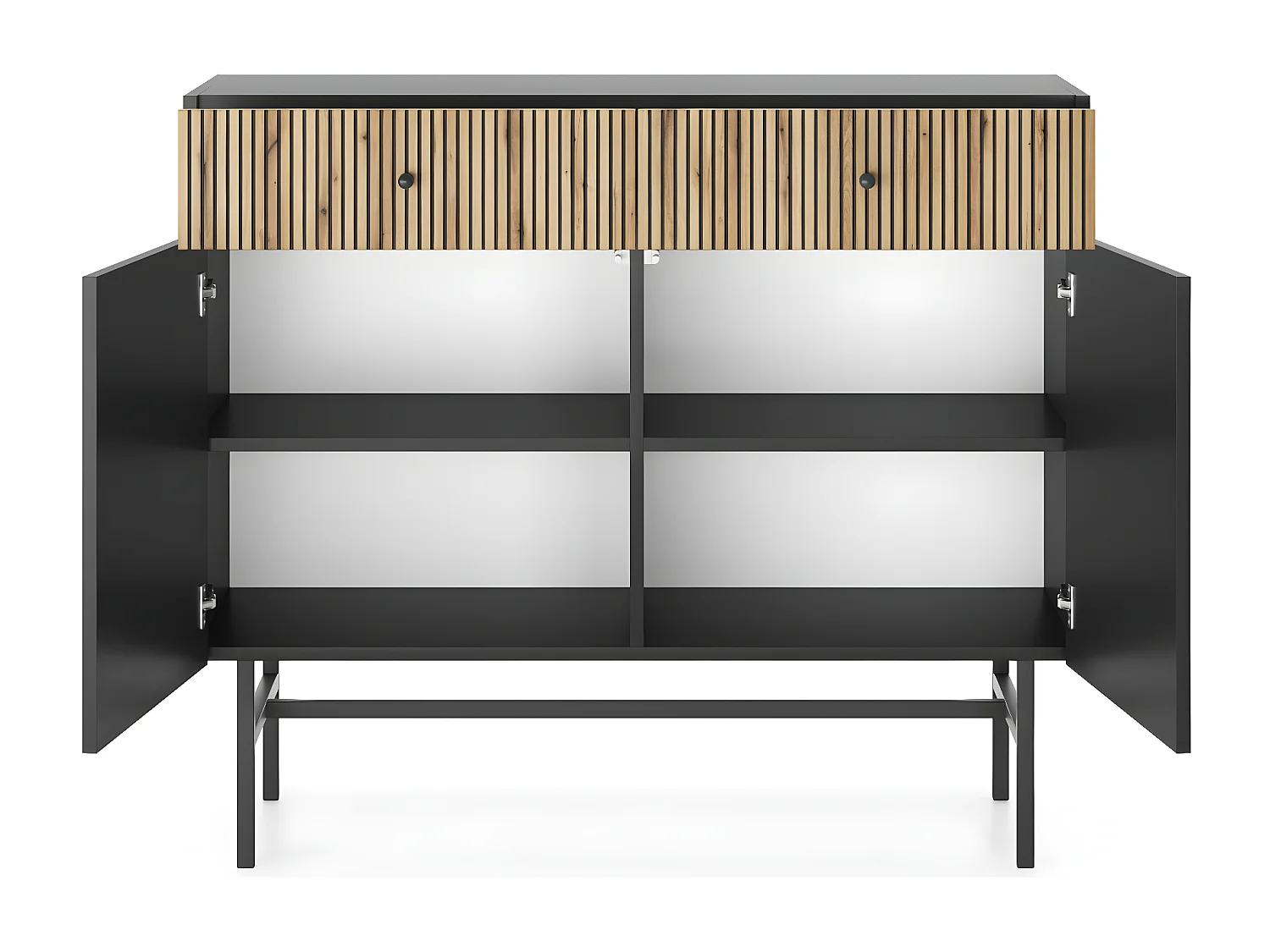 Sideboard 2-türig - Schwarz / Holzoptik Eiche - 104 cm - DIVENOS