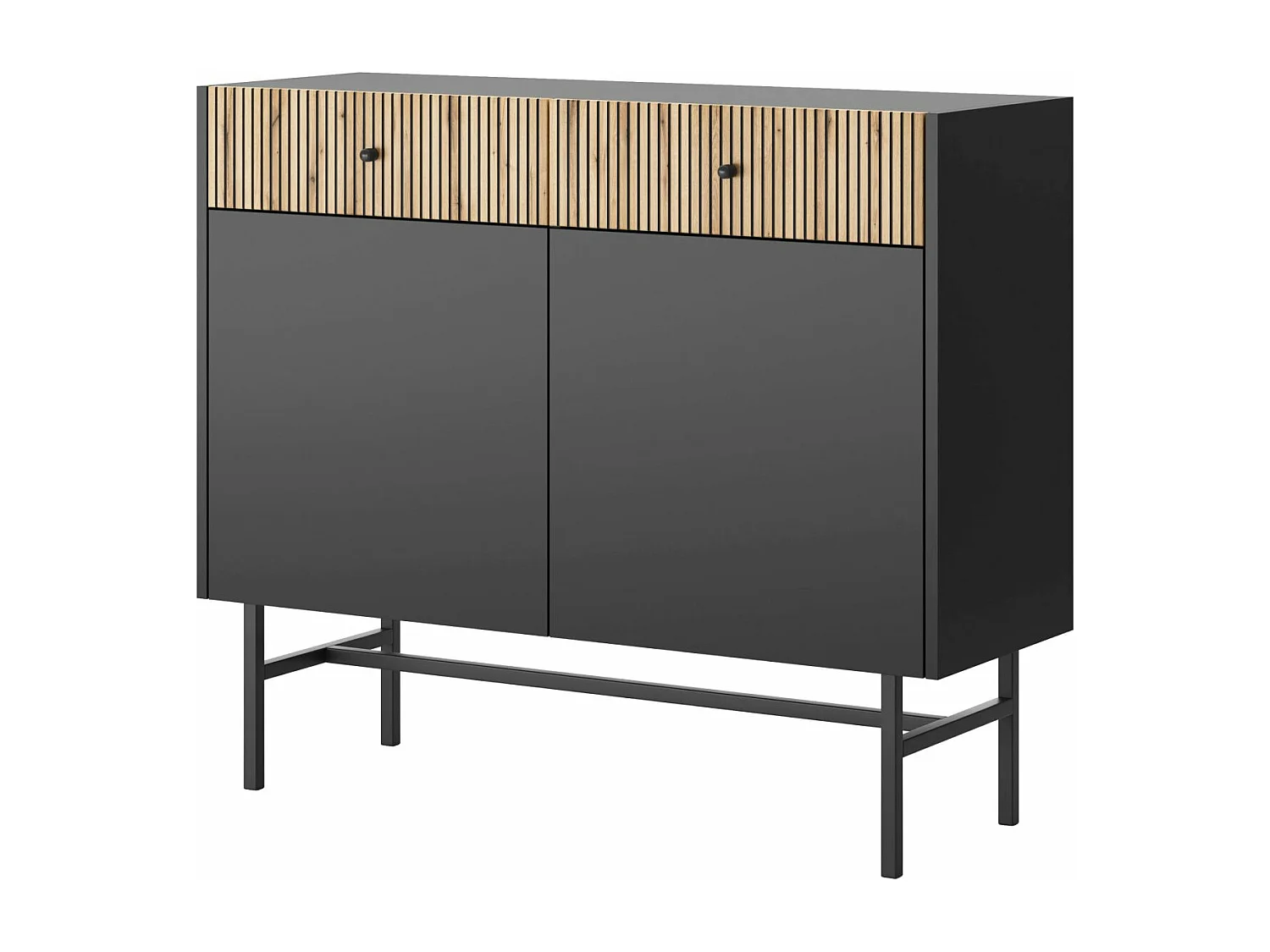 Sideboard 2-türig - Schwarz / Holzoptik Eiche - 104 cm - DIVENOS