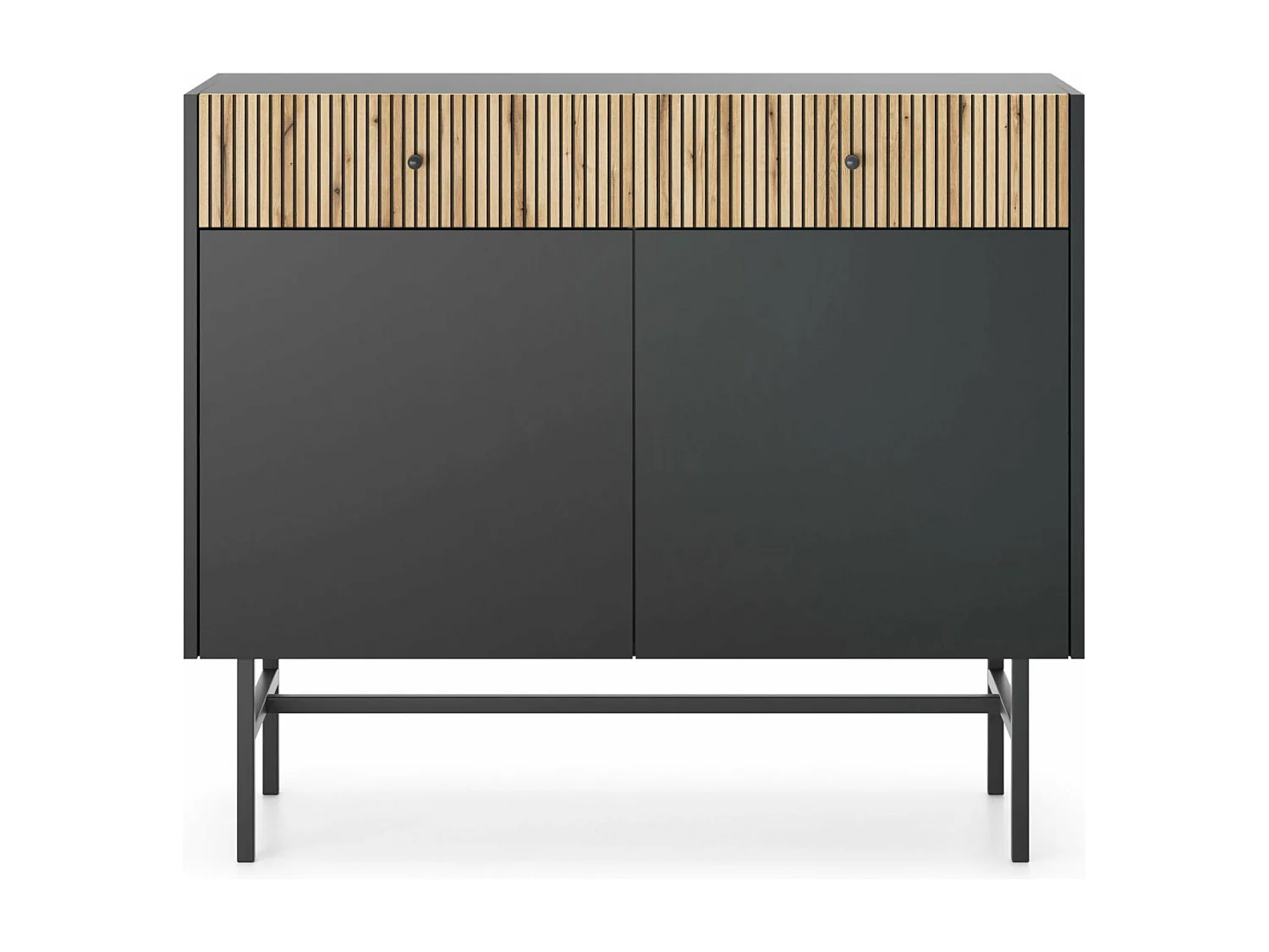 Sideboard 2-türig - Schwarz / Holzoptik Eiche - 104 cm - DIVENOS