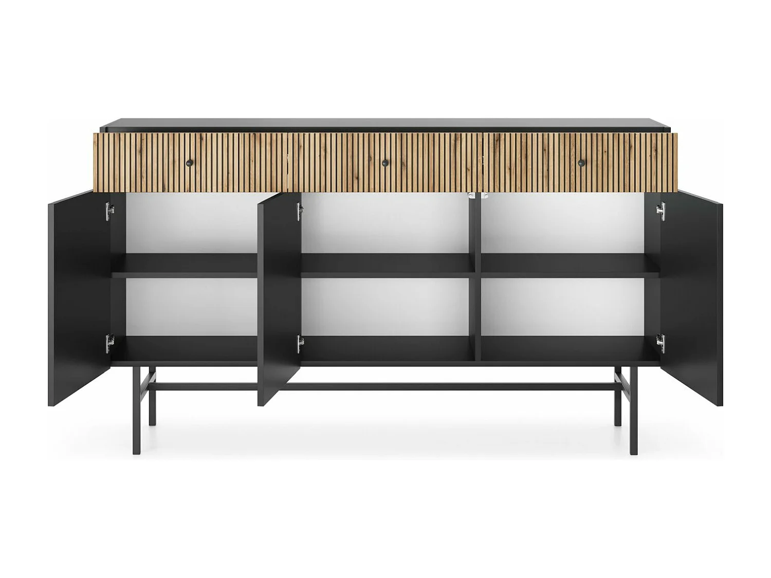 Sideboard 3-türig - Schwarz / Holzoptik Eiche - 155 cm - DIVENOS