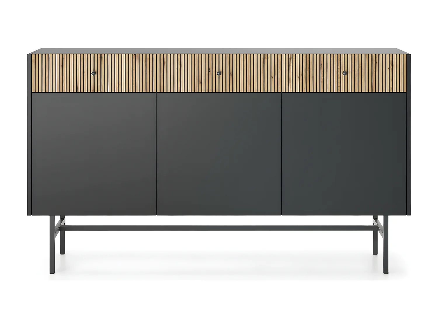 Sideboard 3-türig - Schwarz / Holzoptik Eiche - 155 cm - DIVENOS