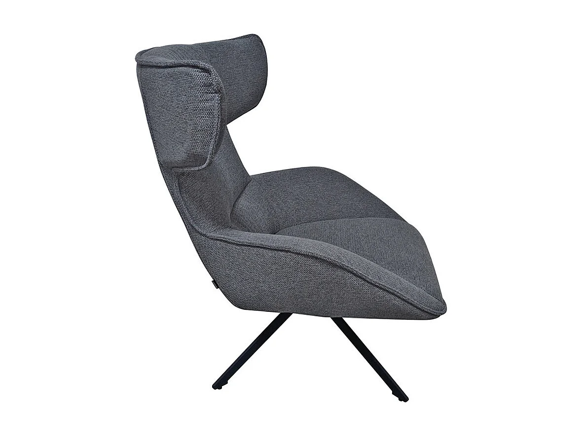 Fauteuil pivotant 360° en velours chiné gris et métal noir - ANTONIO