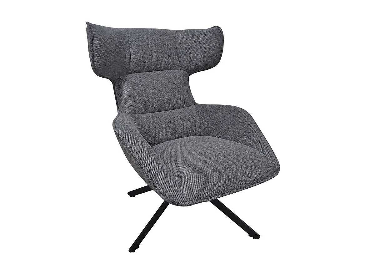 Fauteuil pivotant 360° en velours chiné gris et métal noir - ANTONIO