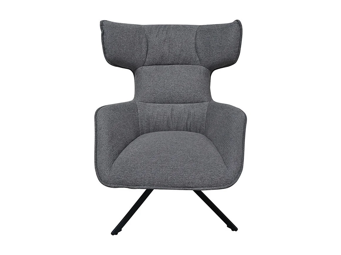 Fauteuil pivotant 360° en velours chiné gris et métal noir - ANTONIO