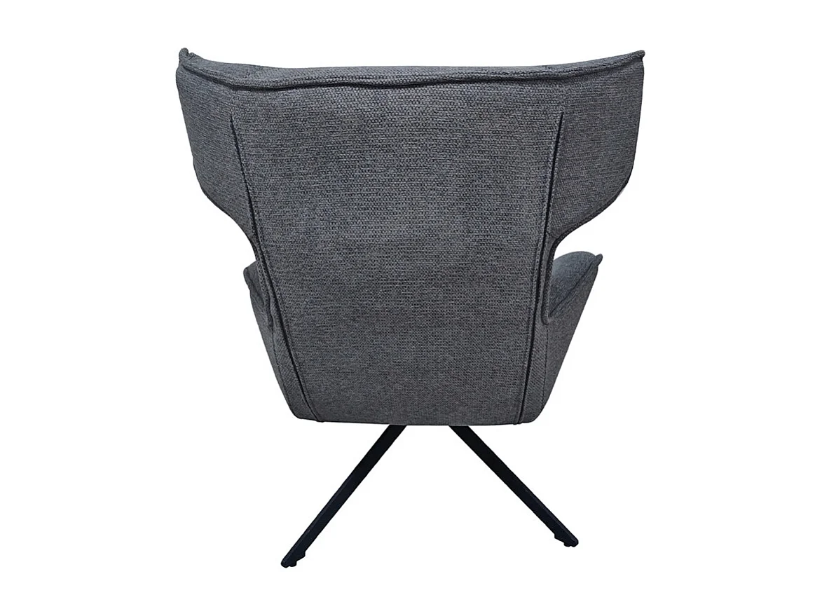 Fauteuil pivotant 360° en velours chiné gris et métal noir - ANTONIO