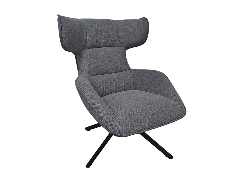Fauteuil pivotant 360° en velours chiné gris et métal noir - ANTONIO