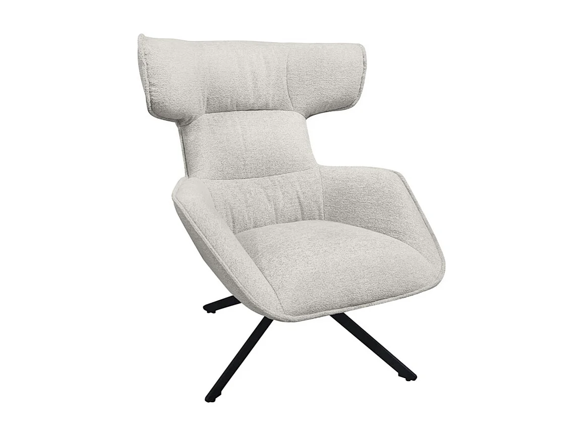 Fauteuil pivotant 360° en velours chiné écru et métal noir - ANTONIO