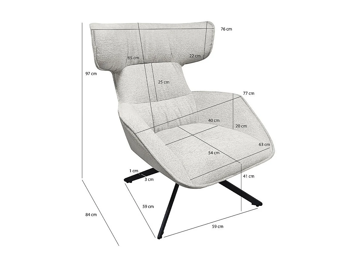 Fauteuil pivotant 360° en velours chiné écru et métal noir - ANTONIO