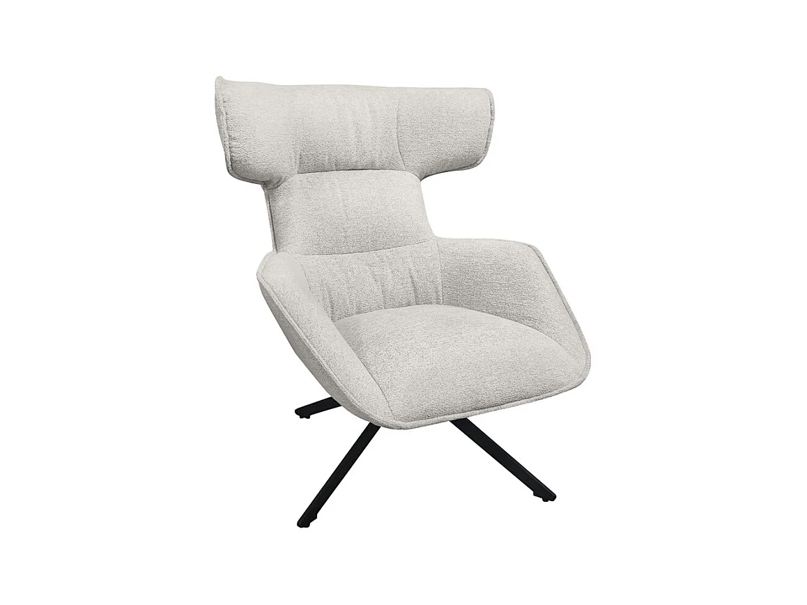Fauteuil pivotant 360° en velours chiné écru et métal noir - ANTONIO