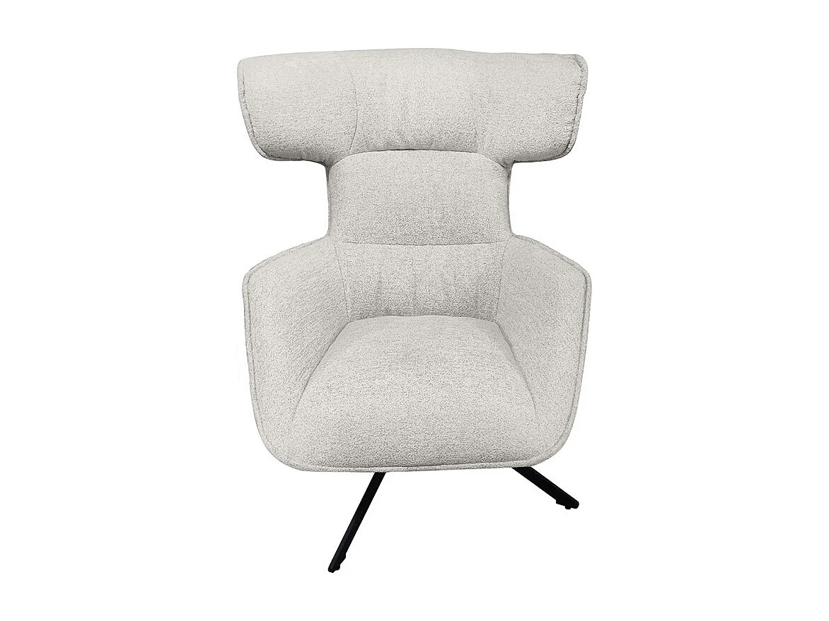 Fauteuil pivotant 360° en velours chiné écru et métal noir - ANTONIO