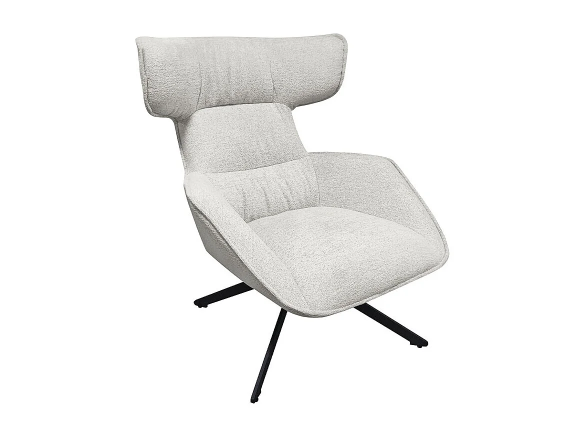 Fauteuil pivotant 360° en velours chiné écru et métal noir - ANTONIO