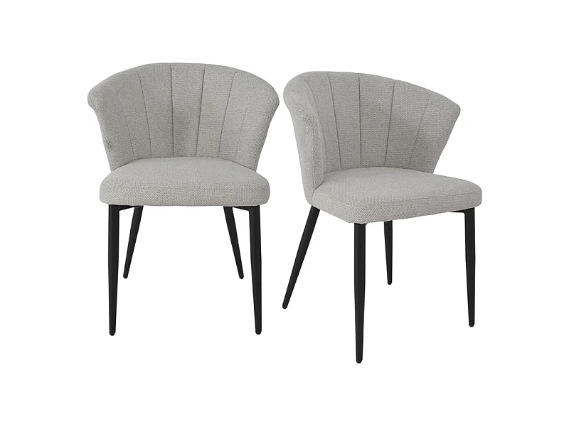 Lot 2 chaises repas en tissu gris clair et pieds métal noir – MONTREAL