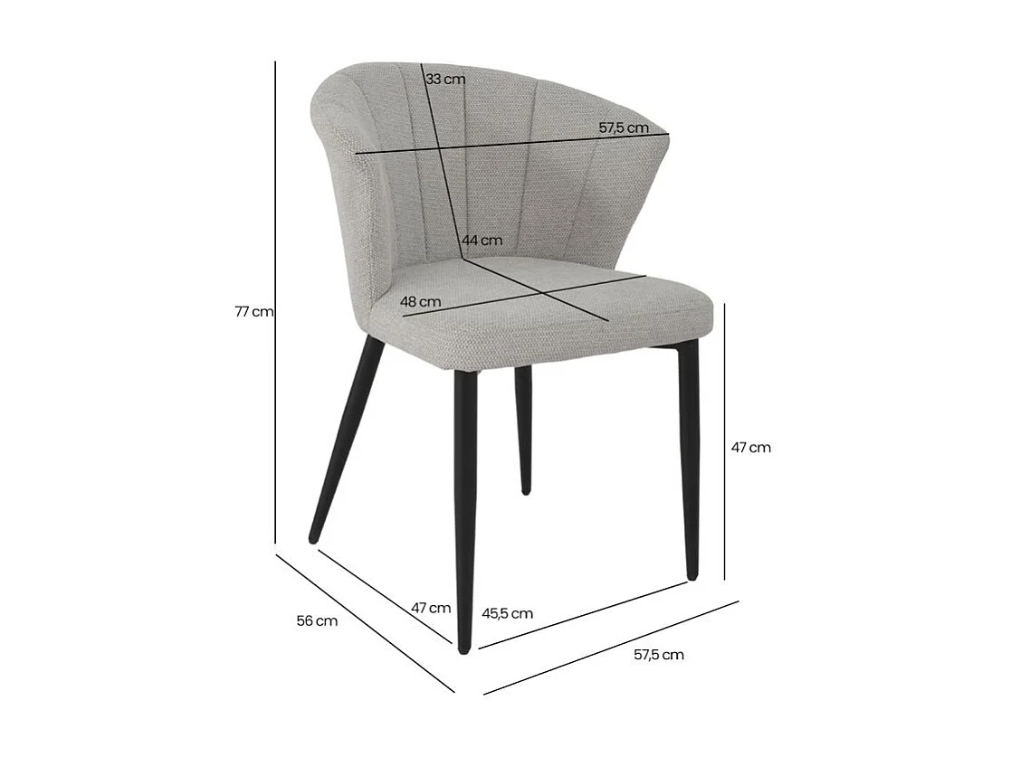 Lot 2 chaises repas en tissu gris clair et pieds métal noir – MONTREAL