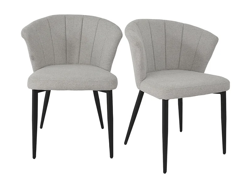 Lot 2 chaises repas en tissu gris clair et pieds métal noir – MONTREAL