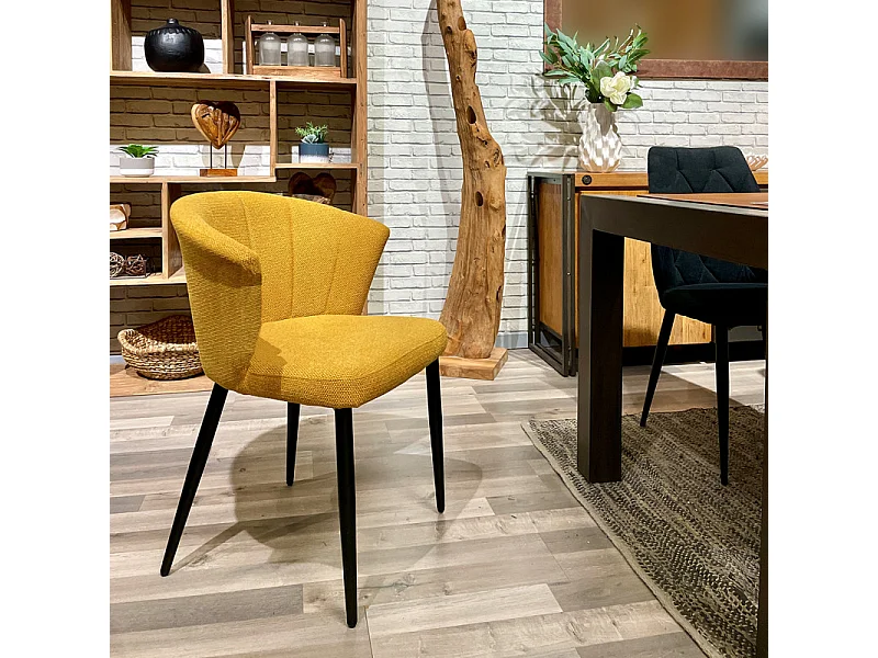 Chaise de repas en tissu jaune moutarde et pieds métal noir – MONTREAL