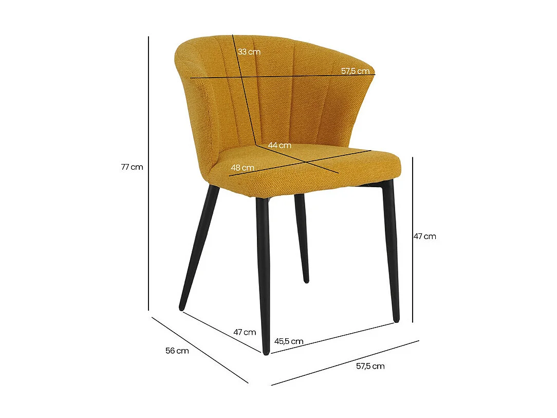 Chaise de repas en tissu jaune moutarde et pieds métal noir – MONTREAL