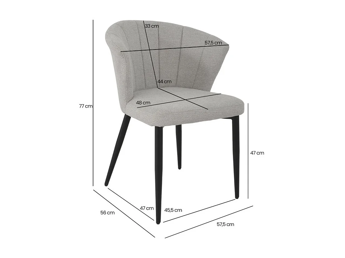 Chaise de repas en tissu gris clair et pieds métal noir – MONTREAL