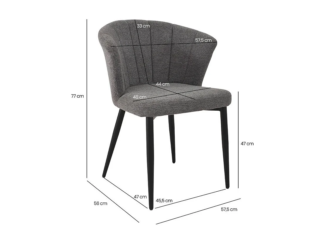 Chaise de repas en tissu gris anthracite et pieds métal – MONTREAL