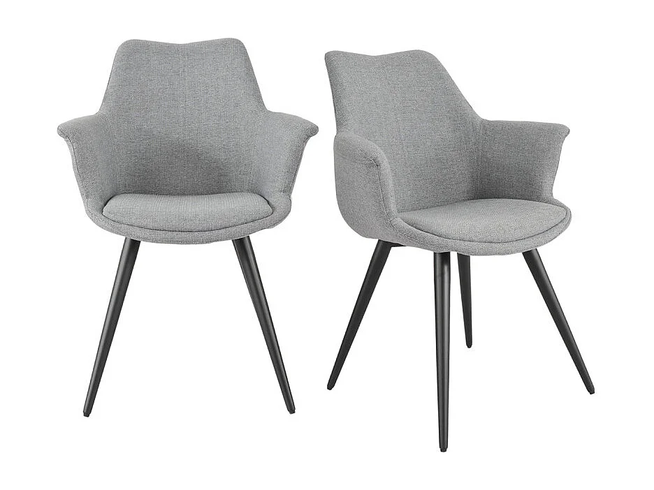 Lot de 2 chaises en tissu gris clair avec pieds métal noir – CALGARY