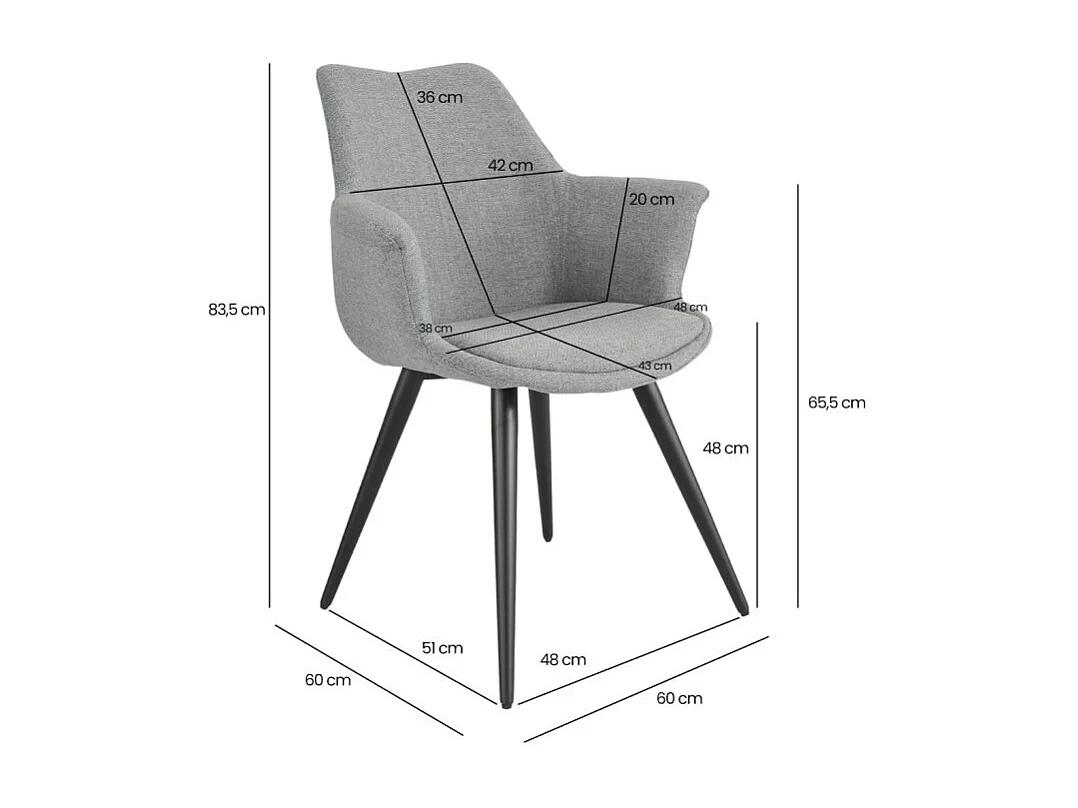 Lot de 2 chaises en tissu gris clair avec pieds métal noir – CALGARY