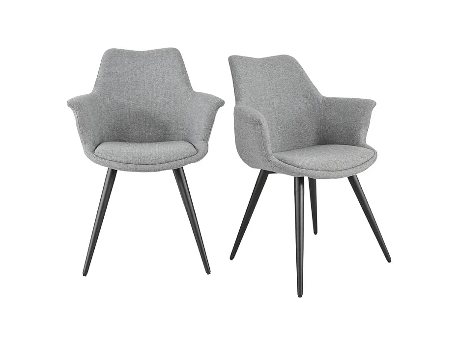 Lot de 2 chaises en tissu gris clair avec pieds métal noir – CALGARY