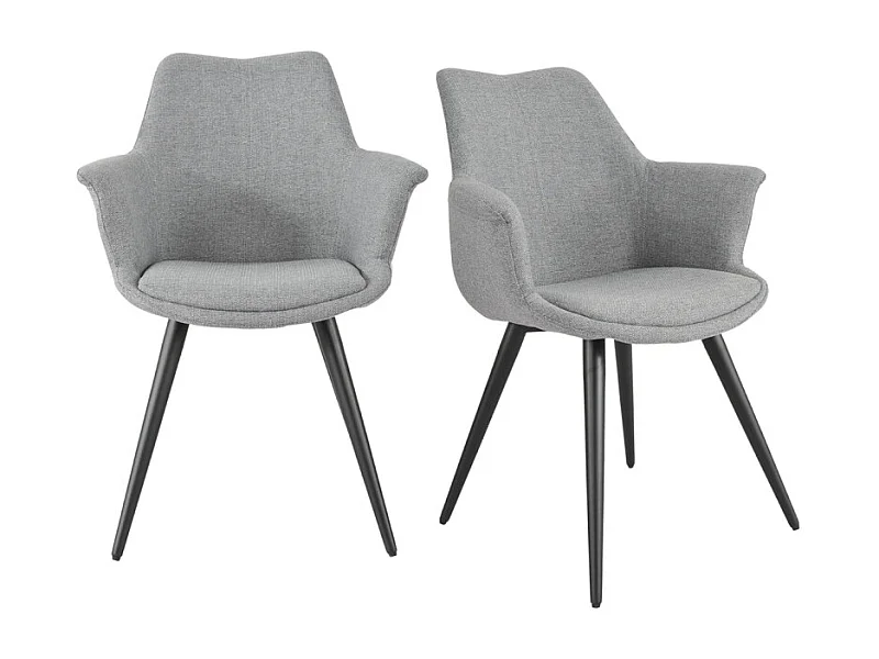 Lot de 2 chaises en tissu gris clair avec pieds métal noir – CALGARY