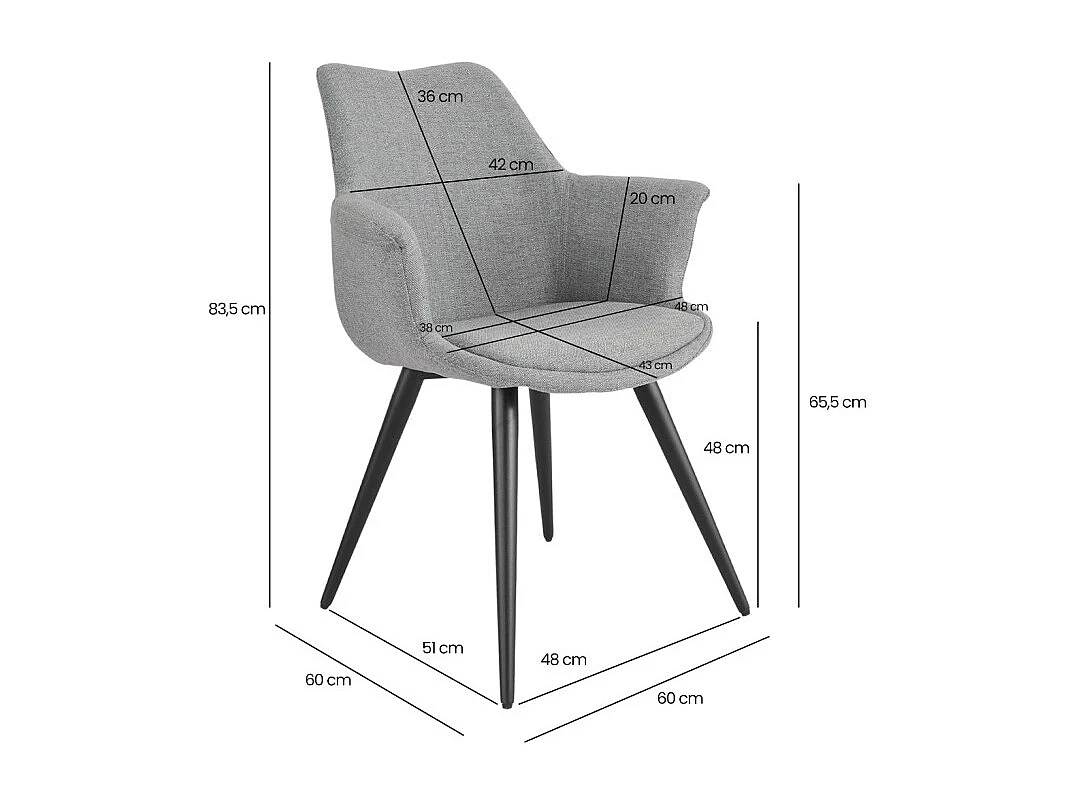 Chaise en tissu gris clair avec pieds métal et accoudoirs – CALGARY