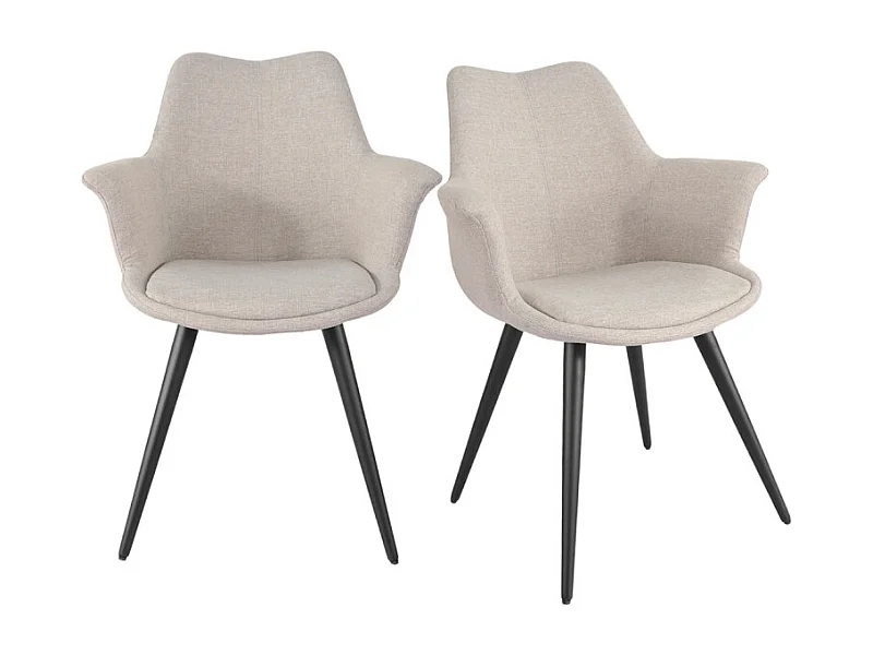 Lot 2 chaises en tissu beige avec pieds métal et accoudoirs – CALGARY