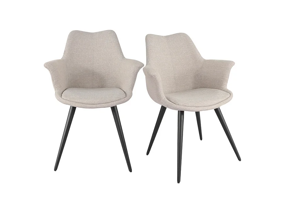 Lot 2 chaises en tissu beige avec pieds métal et accoudoirs – CALGARY