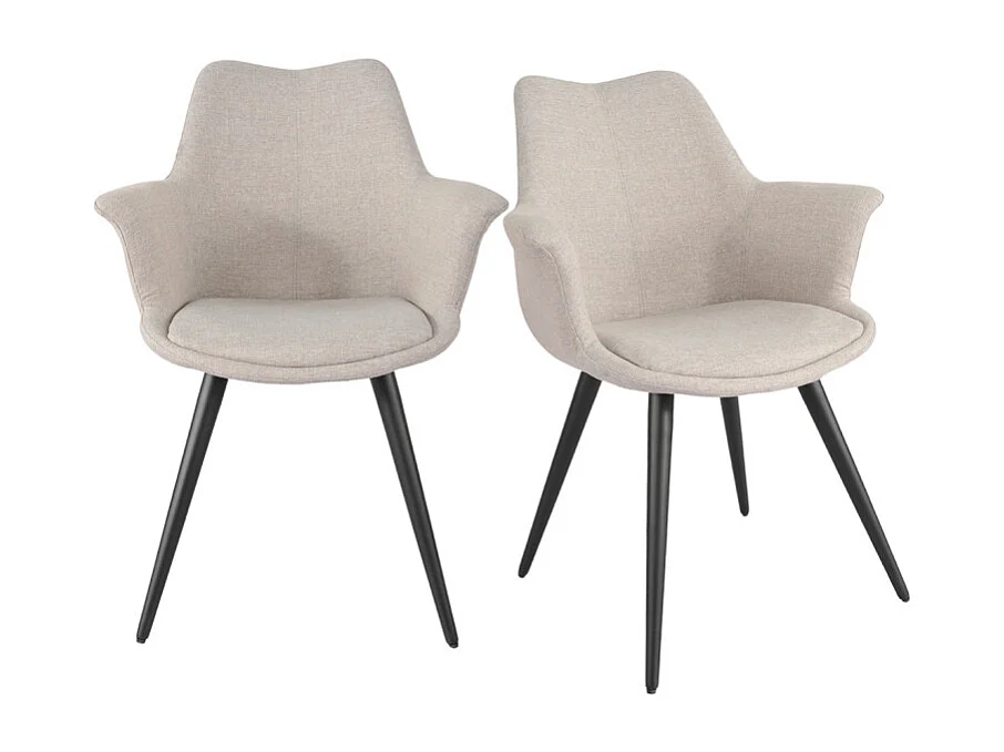 Lot 2 chaises en tissu beige avec pieds métal et accoudoirs – CALGARY