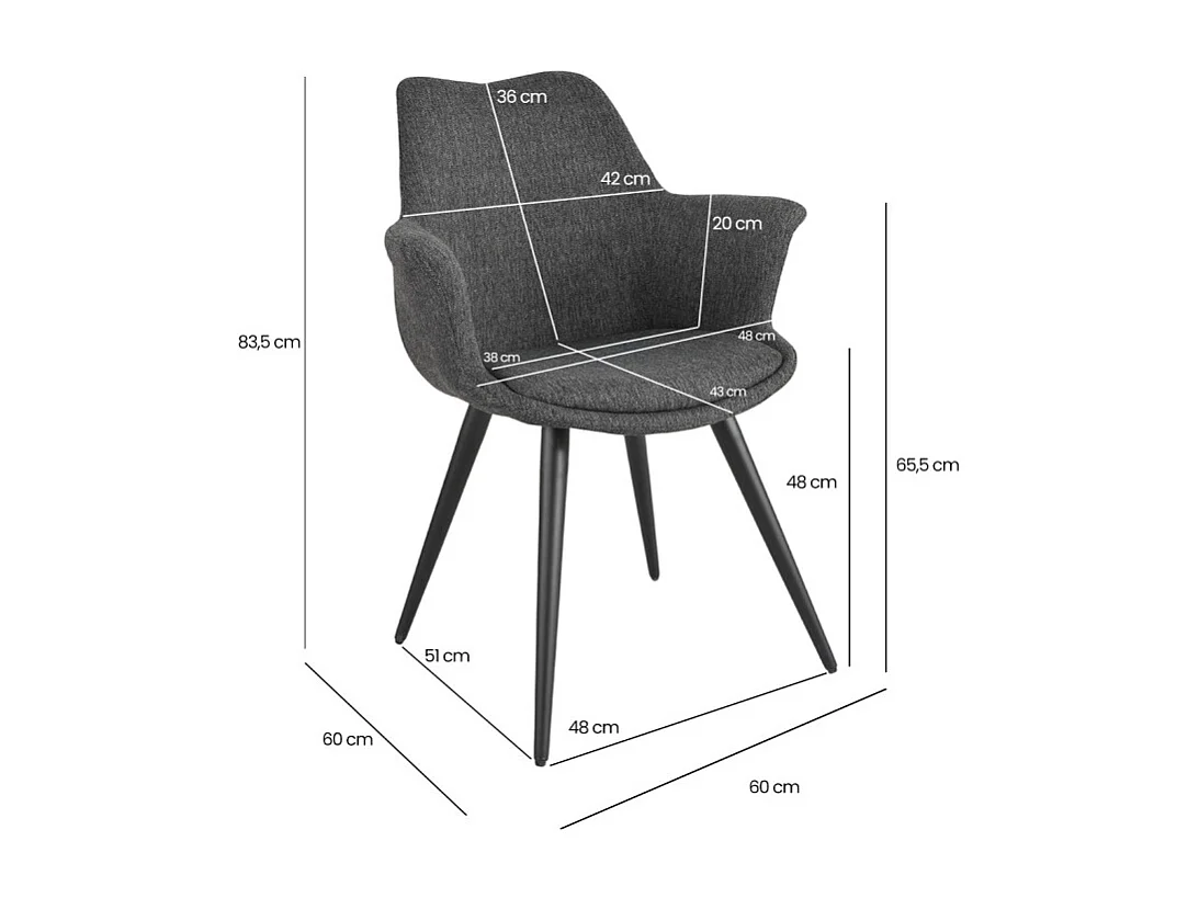 Chaise tissu gris anthracite avec pieds métal et accoudoirs – CALGARY