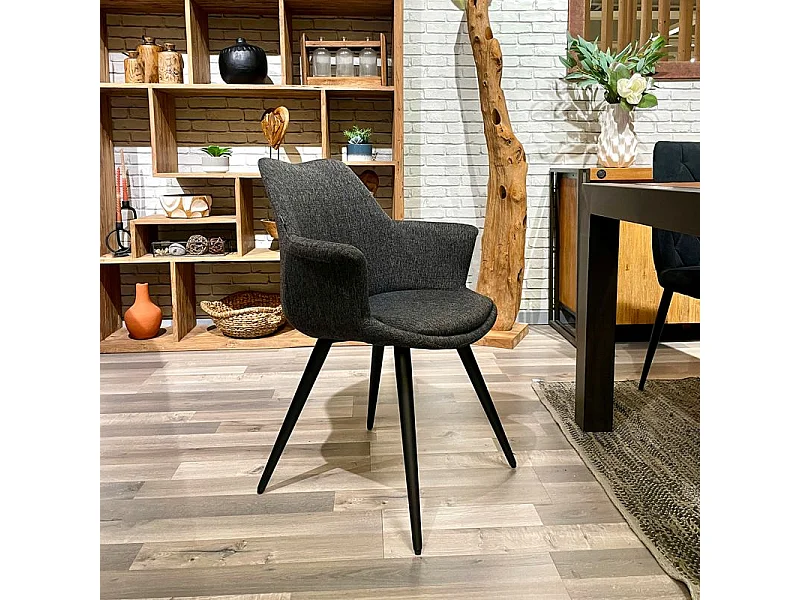 Lot 2 chaises en tissu gris foncé pieds métal et accoudoirs – CALGARY