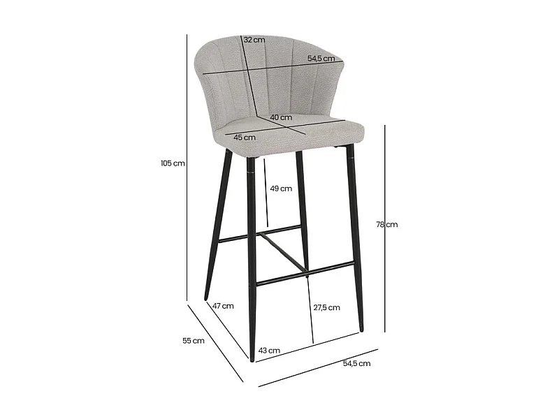 Tabouret de bar en tissu gris clair avec piètement métal – MONTREAL