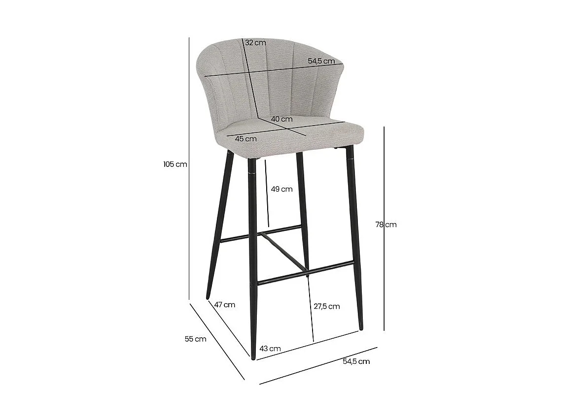 Tabouret de bar en tissu gris clair avec piètement métal – MONTREAL