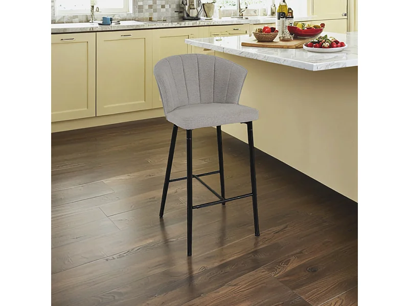 Tabouret de bar en tissu gris clair avec piètement métal – MONTREAL