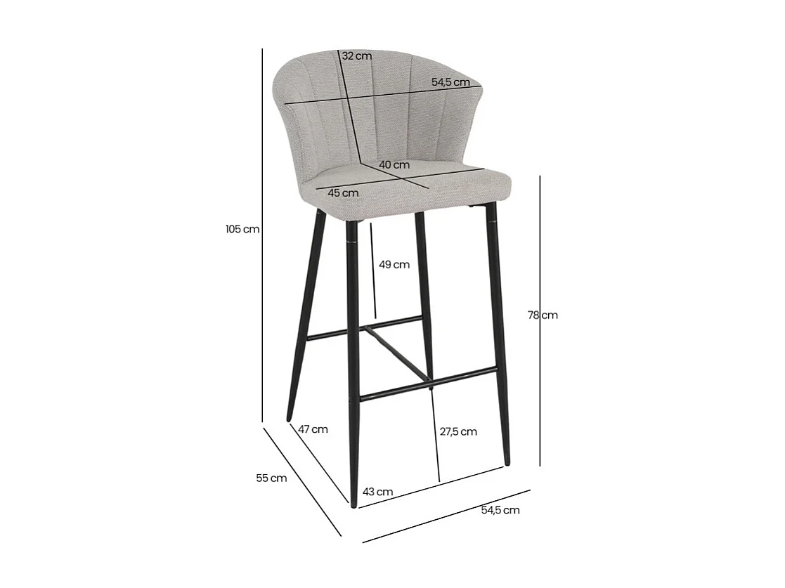 Tabouret de bar en tissu gris clair avec piètement métal – MONTREAL