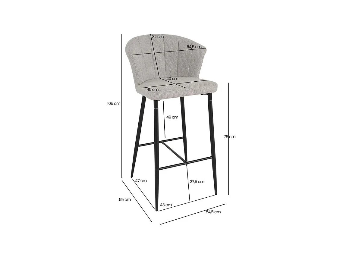 Tabouret de bar en tissu gris clair avec piètement métal – MONTREAL