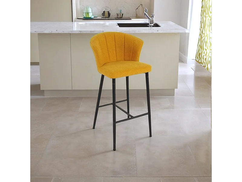 Lot 2 tabourets de bar tissu jaune moutarde piètement métal – MONTREAL