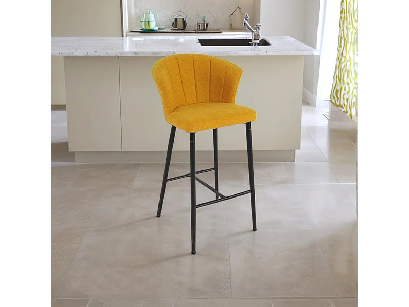 Tabouret de bar en tissu jaune moutarde et piètement métal – MONTREAL