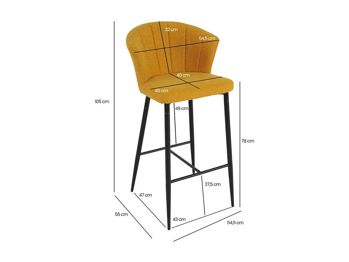 Tabouret de bar en tissu jaune moutarde et piètement métal – MONTREAL