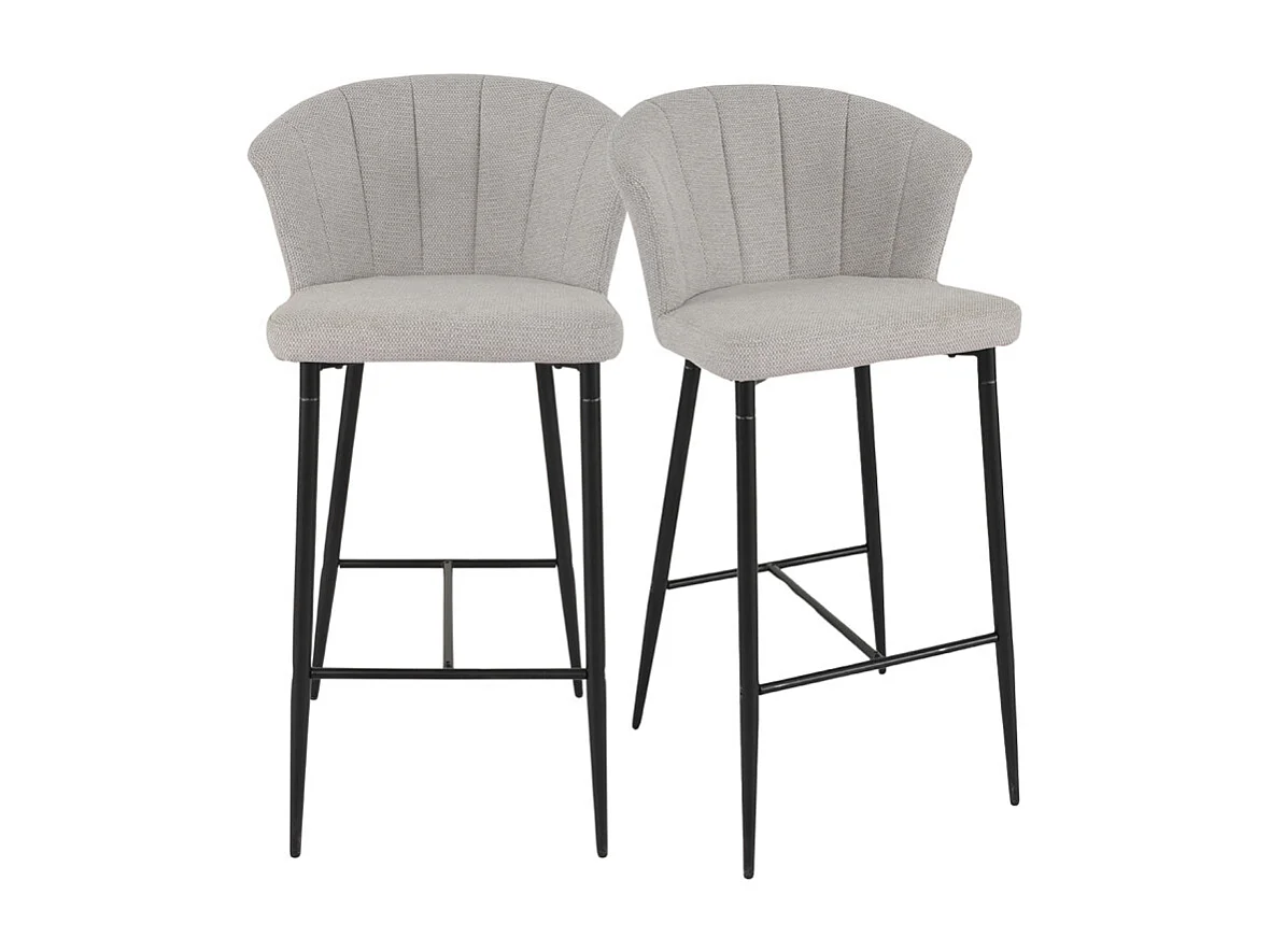 Lot 2 chaises de bar tissu gris clair avec piètement métal – MONTREAL