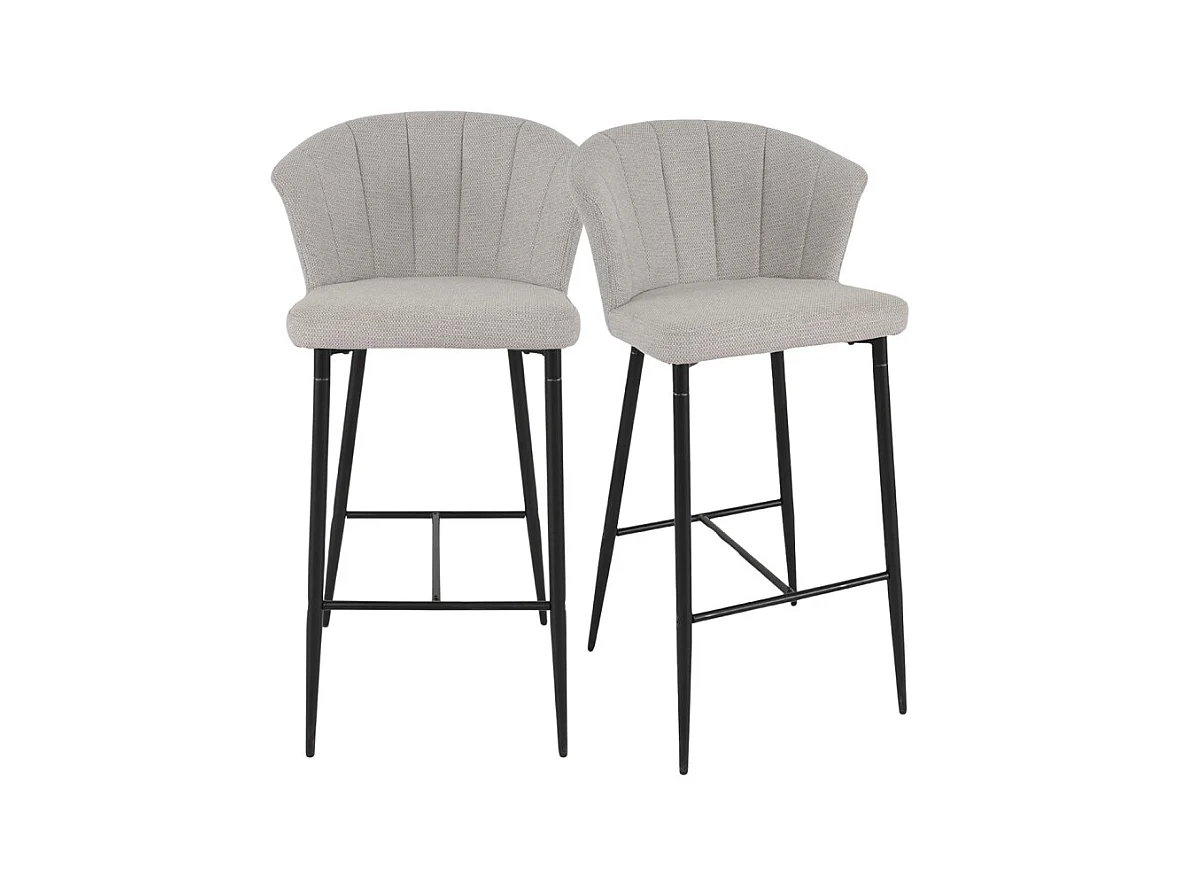 Lot 2 chaises de bar tissu gris clair avec piètement métal – MONTREAL