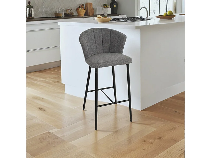 Tabouret de bar en tissu gris anthracite piètement métal – MONTREAL