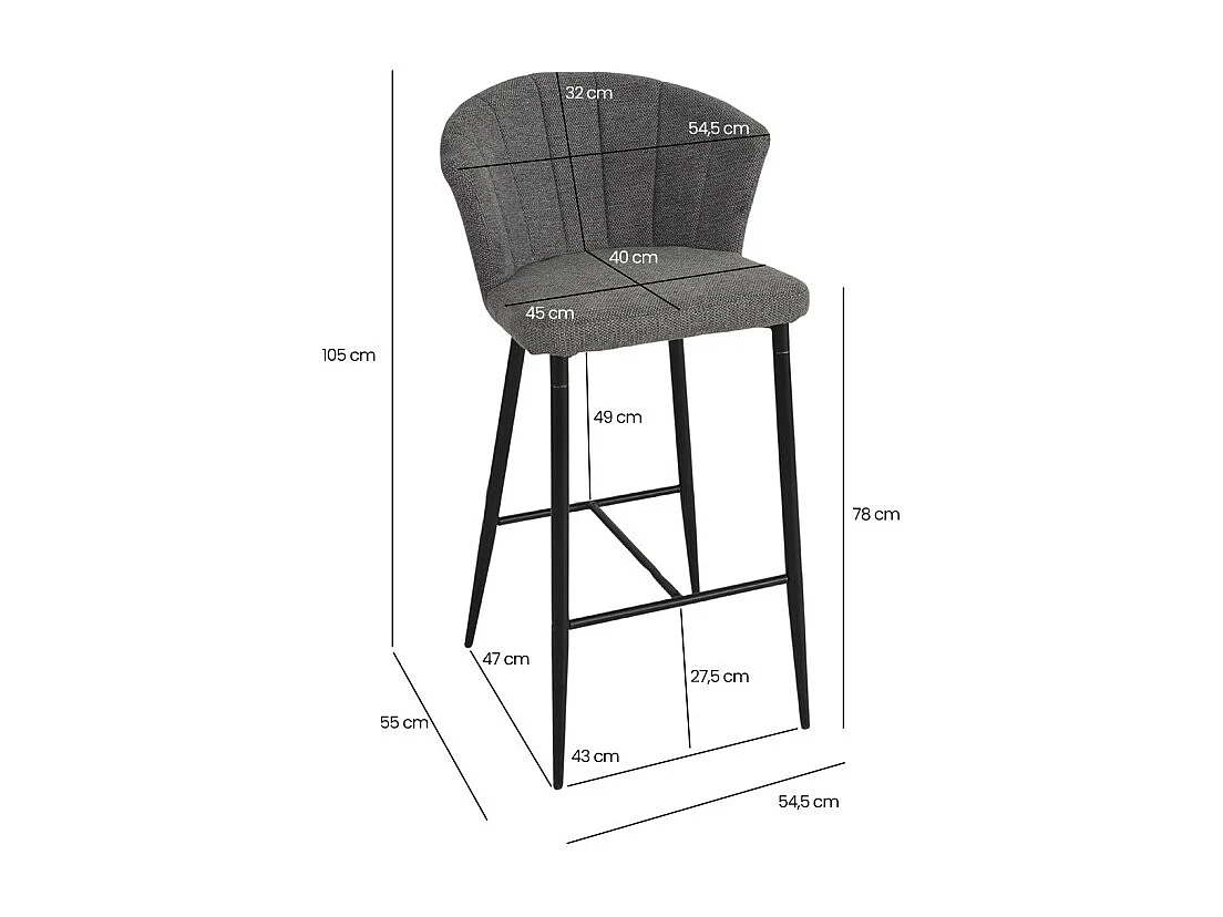 Tabouret de bar en tissu gris anthracite piètement métal – MONTREAL