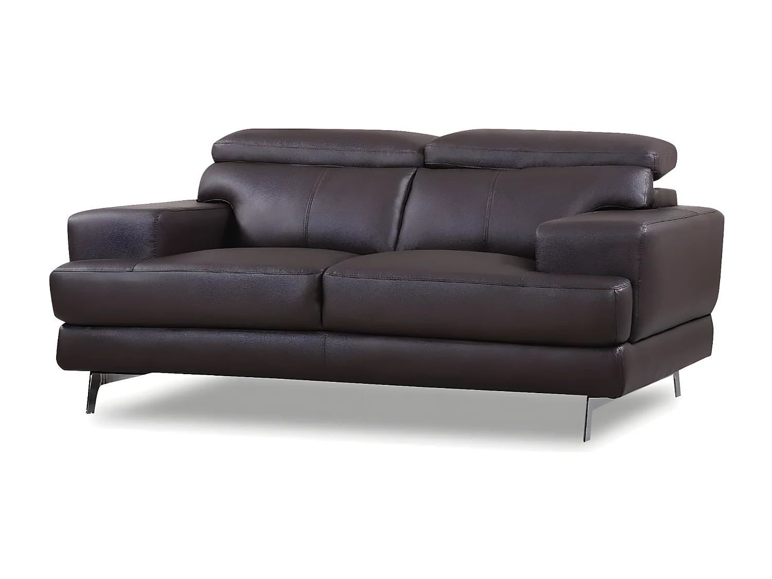 Sofá Veneza de 2 lugares em couro reconstituído/PVC marrom com braços acolchoados e encostos de cabeça removíveis